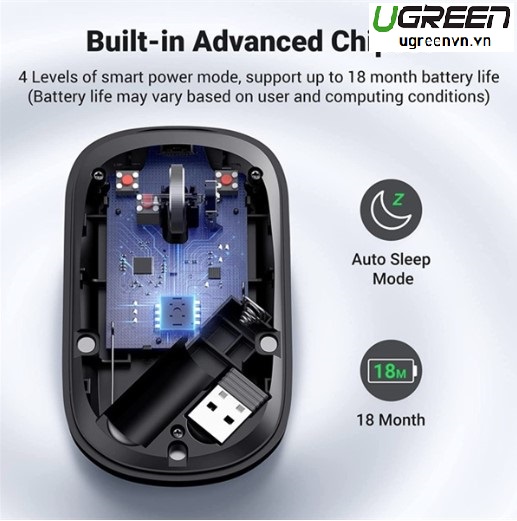 Chuột không dây Slim 2.4Ghz với 4 mức DPI có thể điều chỉnh lên đến 4000 Ugreen 90372 cao cấp